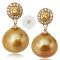 12.9 mm, Gold South Sea Pearl, Cocktail Gems Dangle Pearl Earrings