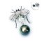 13.04 mm, Tahitian Pearl, Green Amethyst Bee Jacket Dangle Pearl Brooch