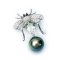 13.04 mm, Tahitian Pearl, Green Amethyst Bee Jacket Dangle Pearl Brooch