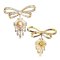 Approx. 7.5 - 8.5 mm, Gold South Sea Pearl, Bow Chandelier Pearl Alloy Brooch