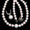 Approx. 8.5 - 9.0 mm and 13.0 - 14.0 mm, Akoya and White South Sea Pearl, Uniform Pearl Japanese Traditional Style Necklace with Horseshoe Dangle Pearl Pendant