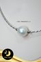 สร้อยโชคเกอร์ มุกเม็ดเดี่ยว คั่นล็อคบอลซิลิโคนคู่ มุก Edison สีขาว ทรงกลม ขนาด 13-14 mm เกรด AA สร้อยหัวเข็มและล็อคบอลเงินแท้ 92.5 ชุบทองคำขาว / N736 / 14.2.64