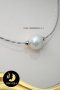 สร้อยโชคเกอร์ มุกเม็ดเดี่ยว คั่นล็อคบอลซิลิโคนคู่ มุก Edison สีขาว ทรงกลม ขนาด 13-14 mm เกรด AA สร้อยหัวเข็มและล็อคบอลเงินแท้ 92.5 ชุบทองคำขาว / N736 / 14.2.64