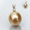 12.32 x 13.32 mm, Gold South Sea Pearl, V - Diamond Pearl Pendant
