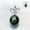 Approx. 10.0 mm, Tahitian Pearl, Diamond Mini Vintage Bow Dangle Pearl Pendant