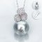 (PSL) Approx. 13.7 mm, Aurora Phoenix, Clover Leaf - Diamond Pearl Pendant with Cable Chain Necklace