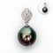 (GIA) 11.34 mm, Tahitian Pearl, Diamond Dangle Pearl Pendant