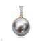 Approx. 10.0 - 11.0 mm, Tahitian Pearl, Three Stones Diamond Solitaire Pearl Pendant