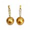 14.0 mm, Gold South Sea Pearl, Three Stones Diamond Row Dangle Pearl Pendant