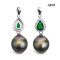 Approx. 11.0 - 12.0 mm, Tahitian Pearl, Drop Green CZ Holo Dangle Pearl Pendant