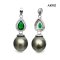 11.1 mm, Tahitian Pearl, Green CZ Drop Shape Dangle Pearl Pendant
