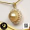 จี้เพชรบาเก็ตรัศมี ล้อมไข่มุก South Sea น้ำเค็มคัดเกรด สีทอง Deep Gold ทรงเกือบกลม ขนาด 12 mm เกรด AA+ ตัวเรือนจี้เงินแท้ 92.5 ชุบทอง ประดับเพชร CZ / 19.5.64