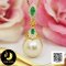 (ไม่รวมสร้อย) จี้ห้อยเพชร Emerald ทรงมาคีล้อมเพชร CZ ห้อยไข่มุกฝาครอบกรวยใหญ่ประดับเพชร ไข่มุก South Sea น้ำเค็มคัดเกรด สีทอง ทรงหยดน้ำ ขนาด 10 mm เกรด AA+ ตัวเรือนจี้เงินแท้ 92.5 ชุบทอง ประดับ White CZ, Emerald CZ และ Golden Yellow CZ / 1.8.64