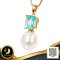 (ไม่รวมสร้อย) จี้เพตราพลอยแท้ Sky Blue Topaz ทรงบาเก็ต มี Jacket หางหนู ส่วนห้อยไข่มุก South Sea สีขาว / 10.7.65