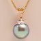 11.02 mm, Maki-e Tahitian Pearl, Solitaire Pearl Diamond Pendant
