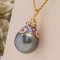 13.60 mm, Maki-e Tahitian Pearl, Solitaire Pearl Diamond Pendant