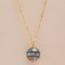 13.12 mm, Maki-e Tahitian Pearl, Solitaire Pearl Pendant with Chain Necklace