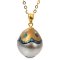 12.40 mm, Maki-e Tahitian Pearl, Solitaire Pearl Pendant with Chain Necklace