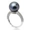 Approx. 12.0 mm, Tahitian Pearl, Pave White Topaz Shoulder Ring