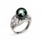 Approx. 10.5 - 11.0 mm, Tahitian Pearl, Solitaire Pearl Flower Shoulder CZ Paved Ring