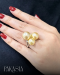 Approx. 10.0 - 13.0 mm, Gold South Sea Pearl, Trio Pearl  Moissanite Ring