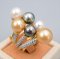 Approx. 8.0 - 11.0 mm, Akoya, White and Gold South Sea and Tahitian Pearl, Kingdom of Pearls Ring Collection