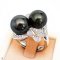 Approx. 11.0 mm, Tahitian Pearl, Twin Pearls Leaves White Zircon Ring