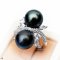 Approx. 11.0 mm, Tahitian Pearl, Duo Pearl White Topaz Ring