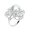 13.96 mm, White South Sea Pearl, Winter Flower Diamond Paved Pearl Ring