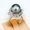 Approx. 11.0 mm, Tahitian Pearl, Double Halo Pearl Ring and Pendant