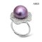 Approx. 12.0 mm, Edison Pearl, Solitaire Pearl Leaf Halo CZ Paved Ring