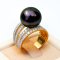 11.85 mm, Tahitian Pearl, Four Stripes Diamond Paved Pearl Ring