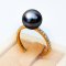 9.89 mm, Tahitian Pearl, Solitaire Pearl Shoulder Diamond Paved Ring