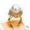 Approx. 11.0 mm, White South Sea Pearl, White Topaz Double Halo Pearl Ring (Pendant)