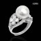Approx. 11.2 mm, White South Sea Pearl, Solitaire Pearl Shoulder CZ Butterfly Ring