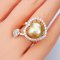 13.63 mm, Heart Shaped Pearl, Gold South Sea Pearl, "Luminous Love" Diamond Open Ring