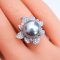 12.70 mm, Gray Feline Lot, Tahitian Pearl, Flower Diamond Paved, Solitaire Pearl, Ring