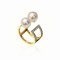 8.7 mm and 8.9 mm, Akoya Pearl, Duo Pearl, Parallel Bar Lab Grown Damond Paved Open Ring