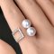 8.7 mm and 8.9 mm, Akoya Pearl, Duo Pearl, Parallel Bar Lab Grown Damond Paved Open Ring
