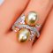 Approx. 10.0 - 11.0 mm, Gold South Sea Pearl, Twin Ring White Topaz Ring