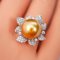 Approx. 12.0 mm, Gold South Sea Pearl, Botanica Diamond Paved Solitaire Pearl Ring