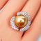 Approx. 13.0 mm, Gold South Sea Pearl, Flower Diamond Paved Solitaire Pearl Ring
