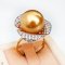 Approx. 13.0 mm, Gold South Sea Pearl, Flower Diamond Paved Solitaire Pearl Ring