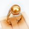 Approx. 11.0 mm, Gold South Sea Pearl, Diamond Embraced Solitaire Pearl Ring