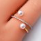 Approx. 4.0 mm, Akoya Pearl, Double Pearl Spring Diamond Paved Ring
