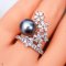 Approx. 11.0 mm, Tahtian Pearl, Flower Bunch CZ Paved Solitaire Pearl Ring