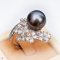 Approx. 11.0 mm, Tahtian Pearl, Flower Bunch CZ Paved Solitaire Pearl Ring