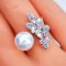 Approx. 10.0 mm, Edison Pearl, Leaves CZ Solitaire pearl Open Ring