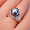 Approx. 11.0 mm, Tahitian Pearl, Solitaire Pearl CZ Paved Ring