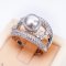 Approx. 9.0 mm, Akoya Pearl, CZ Paved Double Stripes Solitaire Pearl Ring